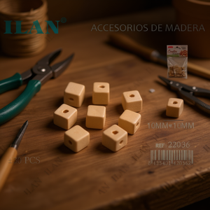 Perline quadrate in legno ILAN 10x10mm per artigianato e creazione di gioielli - Product Image 3