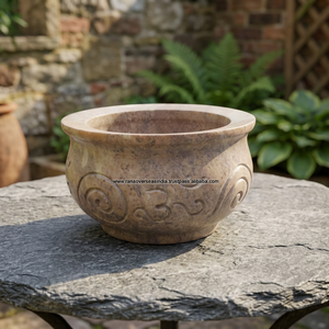 Bol à encens circulaire décoratif en pierre ollaire, fait main, durable, avec motif Om gravé, couleur naturelle, pour la décoration intérieure et les rituels. - Product Image 2