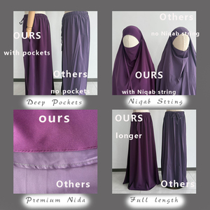 Set da Preghiera Modesto Nida per Eid e Ramadan, Khimar Fatto a Mano, Niqab in 2 Pezzi con Gonna a Coulisse e Tasche, Vendita all'Ingrosso per Musulmane, in Poliestere - Product Image 3