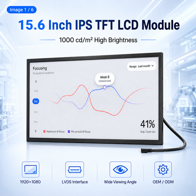 Outdoor Industrial OEM 15.6 Inch Sunlight Readable IPS TFT LCD Display Module 1920x1080 LVDS Interface 1000 Cd/m² Custom Screen