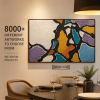 Peinture à l'huile texturée en bas-relief avec fragments de vitraux colorés, cadre doré, art mural pour hall d'hôtel, réception, personnalisable, vente en gros, OEM