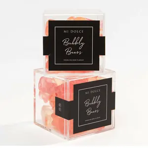 Kotak Hadiah Natal Mini Hadiah Pernikahan Kotak Kubus Permen Akrilik Bening dengan Tutup/Stiker
