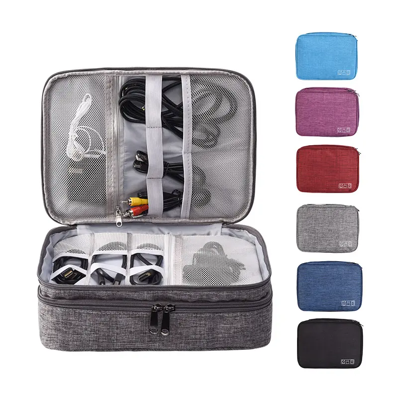 Two Layer Large Capacity Cable Organizer Bag Polyester Electronics Accessories Cases Custom Travel Digital Storage Bag