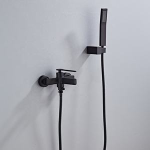 ชุดฝักบัวและก๊อกน้ำติดผนังแบบพกพา สีดำทองเหลือง สำหรับน้ำร้อนและน้ำเย็น - Product Image 3
