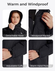 Veste de ski sportive pour garçon Wantdo, imperméable, 3-en-1, en polaire, avec tissu extensible - Product Image 2