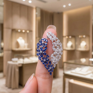 Pendientes de Lujo con Forma de Flor y Zafiro en Plata 925, Joyería de Boda para Mujer, Corte Pera - Product Image 2