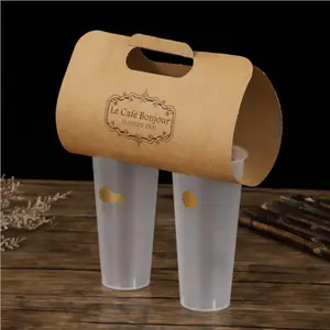 कस्टम आसान पैकिंग 1/2 कप दूर ले ठंड गर्म पेय शिल्प डिस्पोजेबल क्राफ्ट milktea के साथ कॉफी पेपर कप वाहक धारक संभाल