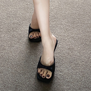 Factory New Summer Outside Wear Small Bow High-heeled Slippers Sandals Muller Half Women - Product Image 2