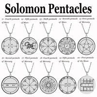 Collier en acier inoxydable avec 44 styles de pentacles de Salomon et sceaux de Jupiter, Mars, Mercure, Lune, Saturne, Soleil, Vénus, talisman