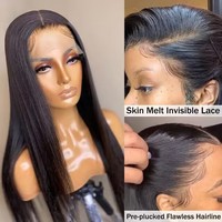 Perruque frontale HD en dentelle, sans colle, cheveux humains vierges bruts alignés sur les cuticules, non traités, 100 % naturels, avec ligne de cheveux pré-épilée