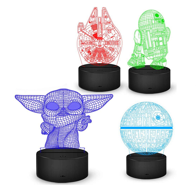 3D Led luz de la noche lámpara Base incluye Control remoto placas de acrílico y Cable del cargador ajustable Multi colores