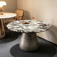 Table à manger ronde moderne en marbre naturel, pieds pliables en acrylique, plateau de table écologique de luxe pour appartement, restaurant, hôtel