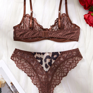 Ensemble <span class=keywords><strong>de</strong></span> soutien-gorge push-up en dentelle florale à imprimé léopard marron, bretelles réglables, doux et respirant, lingerie sexy pour femmes - Product Image 2