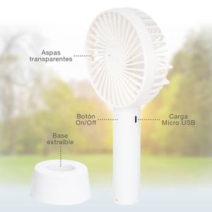 Mini ventilador de mano USB recargable, diseño compacto, color blanco, ideal para refrescarse al aire libre y en viajes. - Product Image 1