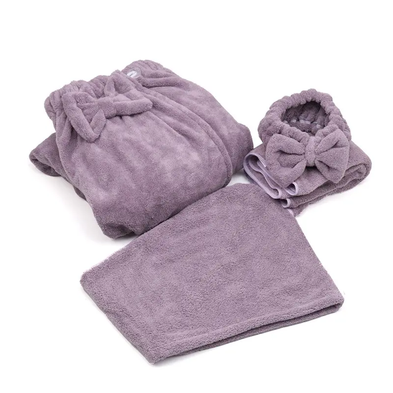 Toalha de banho multicolorida absorvente de microfibra de fábrica na China, saia e laço, toalha de secar cabelo, conjunto de toalhas de banho com faixa de cabelo