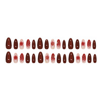 Faux ongles de luxe en ABS, rouge bordeaux profond, avec fleurs 3D sculptées, finition brillante rubis foncé gothique, 30 pièces, forme stiletto, pour soirée