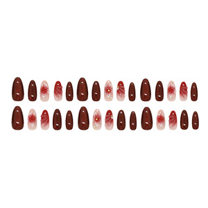 <span class=keywords><strong>Faux</strong></span> ongles <span class=keywords><strong>de</strong></span> luxe en ABS, rouge bordeaux profond, avec fleurs 3D sculptées, finition brillante rubis foncé gothique, 30 pièces, forme stiletto, pour soirée - Product Image 3