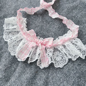 Collier en dentelle pour chien, accessoire pour animaux de compagnie, XS, blanc, nœud en ruban rose, pour chiens et chats, quatre saisons, coton, polyester, tissage uni - Product Image 1