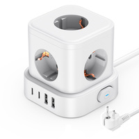 Multiprise Portable Standard EU avec 5 Prises de Courant et Multiprise Tour Haute Puissance 4 Ports USB 5 Prises Rallonge avec Fiche EU