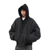Automne hiver hommes veste épaissie Melard col montant à capuche coupe ample nouveau deux pièces Design américain Denim matériel lapin