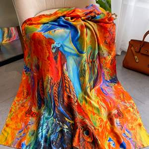 महिला फैशन 90*180 सेमी वर्ग टुटुडुंग, महिला सिर के लिए सटिन स्कार्फ, फूलों के पैटर्न के साथ रेशम के स्कार्फ को मुद्रित करता है - Product Image 2