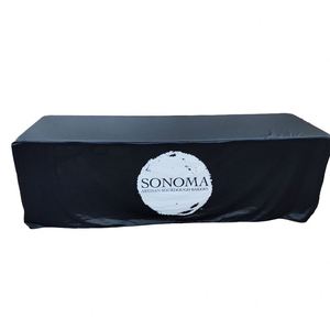 Custom Branded Logo Digital Printed Open Back s Tablecloth Polyester Fitted <b>Table</b> Cover for Market Stall Booth Flags Included - Product Image 1