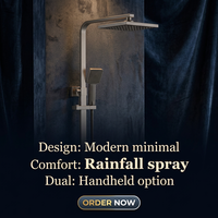 Système de douche apparent gris anthracite avec mitigeur simple en laiton, valve céramique Wanshai, pommeau de douche carré effet pluie, douchette à main, bec de baignoire et fonction massage
