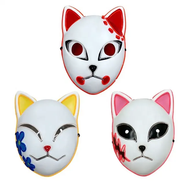 Halloween Demon Doder Masker Japanse Anime Cosplay Masker Full Face Cat Masker Met Led Lights