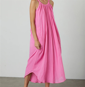 All'ingrosso di alta qualità elegante Casual da spiaggia Maxi abiti di lunghezza <span class=keywords><strong>100</strong></span>% cotone doppio garza vestito da donna con tasche - Product Image 4