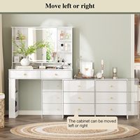 Bureau de toilette blanc brillant de 55,9 po avec miroir LED et station de charge, armoire mobile à 6 tiroirs et pied à panneau perforé latéral.
