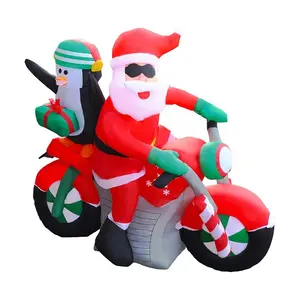 พองคริสต์มาสซานตาคลอสขี่รถจักรยานยนต์แบกเพนกวินตกแต่งสำหรับกลางแจ้ง