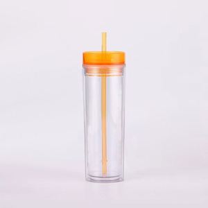 Gobelet isotherme léger et facile à transporter en acrylique double paroi de 16 oz avec poignée et paille pour l'école, le campus et le dortoir - Product Image 4