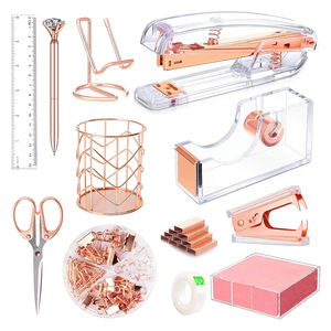 Ensemble de fournitures de bureau de luxe ensemble d'agrafeuses en acrylique accessoires d'installation de bureau en or rose - Product Image 2
