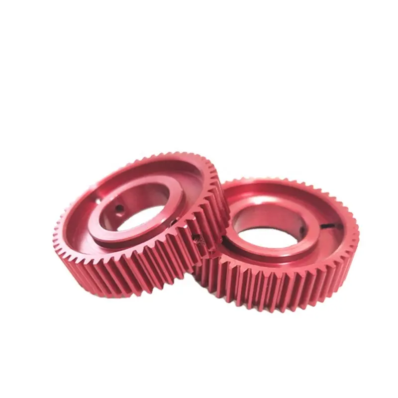 Custom Precision CNC Machining Red Anodized Aluminum Gear