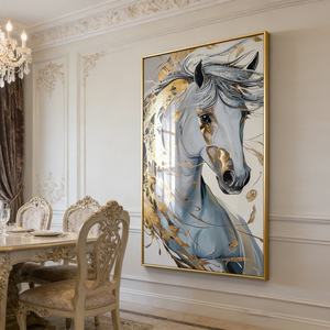 Peinture sur Porcelaine Cristalline Personnalisée Cheval, Impression HD Luxe Moderne, Décoration Murale LED pour Salon, Décoration Intérieure - Product Image 3