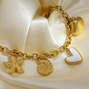 Fashion Charm <b>Bracelet</b> Gold Plated <b>Shell</b> Starfish Heart Pendant Summer Jewelry for Women - Product Image 4