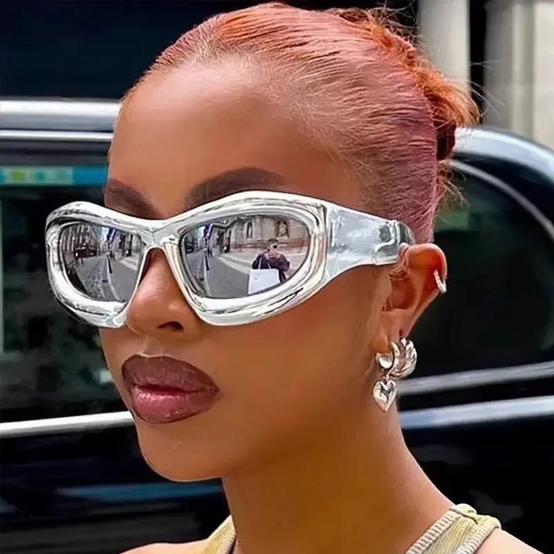 2024 Modische Herren große Rahmen silberne Brille Sonnenbrille UV400 Y2K Katzenauge Damen-Sonnenbrille Herren individuelle luxuriöse Designer-Sonnenbrille