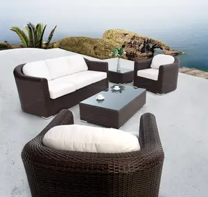 Curved royal armrest design backyard sofa set outdoor wicker patio furniture