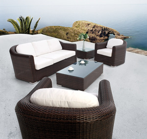 Set di Divani da Giardino con Design Curvo del Bracciolo Reale, Mobili da <span class=keywords><strong>Patio</strong></span> in Vimini per Esterni - Product Image 1