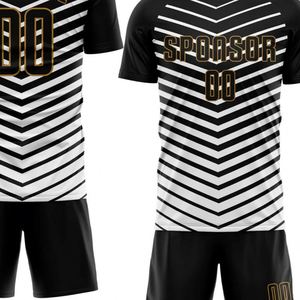 Ensemble uniforme et short de football noir et blanc à chevrons, kits de performance avec numéros et noms pour l'entraînement d'équipe et les matchs de ligue - Product Image 4