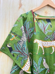 ชุดเดรสคาฟตันผ้าฝ้าย100% พิมพ์ลายป่าอินเดียทำด้วยมือชุดคลุมชายหาดผ้าคลุมโบฮีเมียนชุดเดรสราตรี - Product Image 5