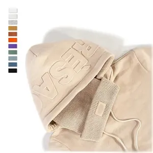 Suéteres con logotipo en relieve de alta calidad de primera calidad Sudadera con capucha de gran tamaño personalizada Impresión 3D en relieve Sudadera con capucha blanca para hombres