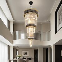 Lustres noirs de luxe de grande taille pour plafonds hauts, lustre pour escalier, hall d'entrée, villa, grande ferme, éclairage de plafond en cristal