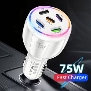 อะแดปเตอร์ชาร์จในรถยนต์ Universal 75W ชาร์จเร็ว ช่องเสียบที่จุดบุหรี่ 4 พอร์ต USB A+USB C ชาร์จเร็วสำหรับสมาร์ทโฟน - Product Image 2