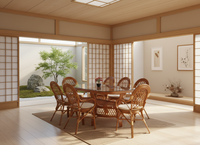 Ensemble de salle à manger en rotin/osier JAVA, design traditionnel asiatique confortable, table longue pour appartement, villa et hôtel, mobilier de maison haut de gamme