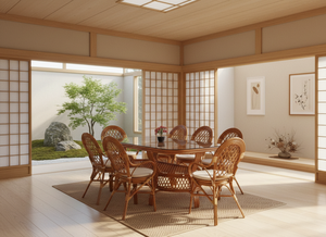 Ensemble de salle à manger JAVA, design asiatique traditionnel confortable, table longue, ensemble de salle à manger pour villa et hôtel, meubles de maison haut de gamme - Product Image 5