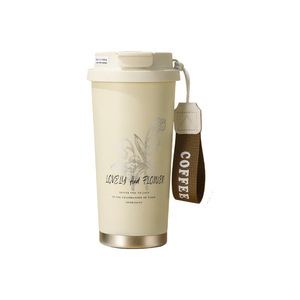 Gobelet isotherme élégant en acier inoxydable de 500 ml, motif lys d'allée doré, avec couvercle en PP, double fonction, portable, pour café et autres boissons, idéal pour les voyages. - Product Image 6
