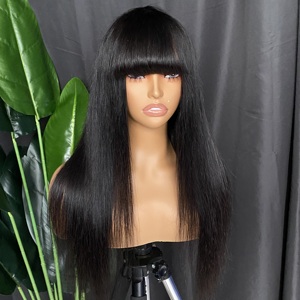 Wholesale <strong>Brazilian</strong> Indian Mongolian Remy Virgin Raw Cuticle Aligned Human Hair Straight <strong>Fringe</strong> None Lace Glueless <strong>Wig</strong> - Product Image 2