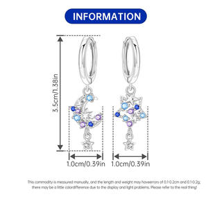 Nuevos pendientes de estrella y luna con temática de estrellas y lunas, de latón blanco con circonita de corte redondo para mujer, regalo romántico de aniversario - Product Image 5