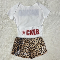 Nouveau ensemble 2 pièces pour femmes à la mode imprimé léopard haut court et au-dessus du genou Shorts Sexy Y2K Style décontracté maigre impression numérique